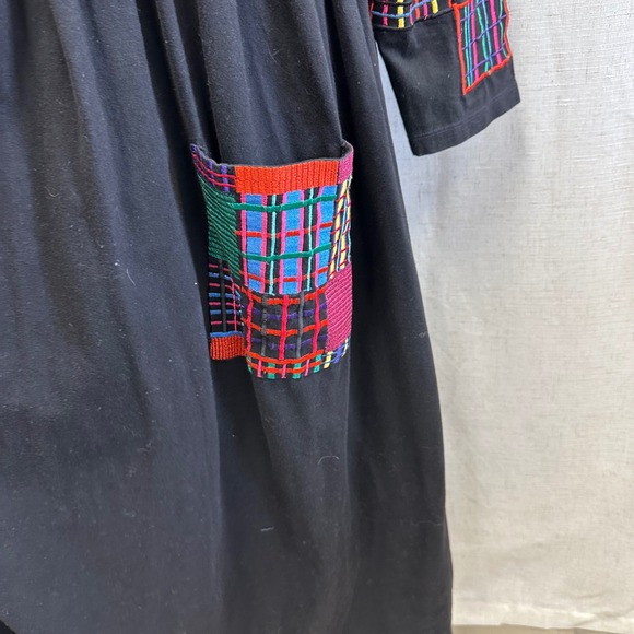 Michael Simon Lite Black Artsy Patchwork Embroidered Lagenlook Maxi Dress Large - Picture 9 of 14